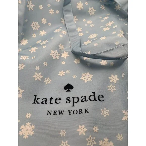 Kate Spade New York Blue Snowflake Tote Bag Lightweight Reusable Shopping Bag - Picture 2 of 3
